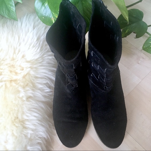 Vintage 80s Basket Weave Suede Ankle Boot Black 6 - Picture 4 of 8